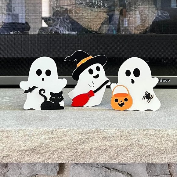 Ghost Halloween Decorations Indoor Wooden Tiered Tray Decor Table Sign - Picture 9 of 9